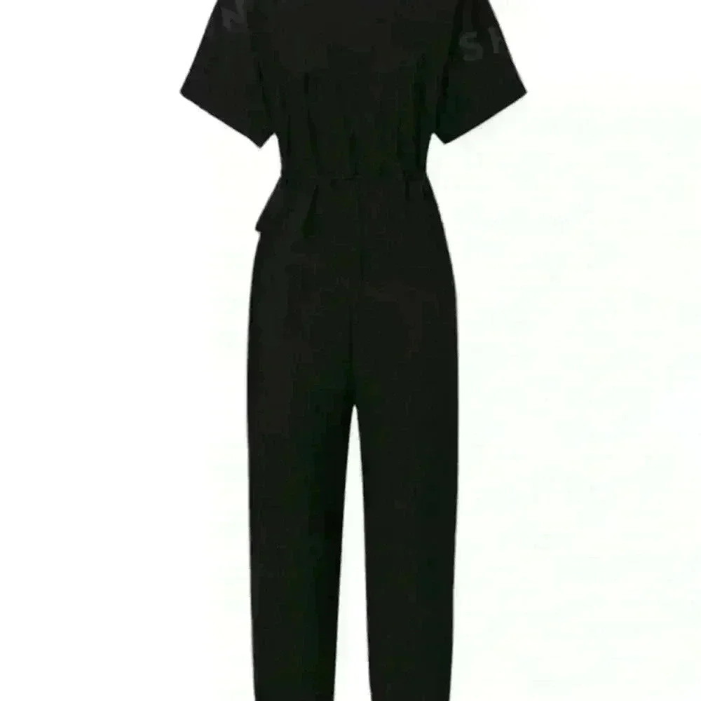 SHEIN LUNE Women Plain Casual Short Sleeve Black Wrap Jumpsuit. Size XL 12 NWT - Picture 15 of 16